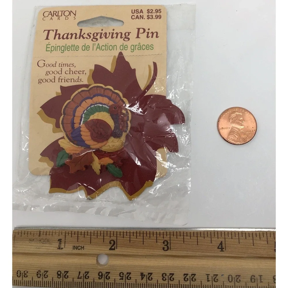 Vintage Thanksgiving Tom Turkey Pin Brooch Plastic Fall Festive Autumn, NEW‎